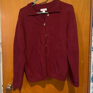 Vintage Christopher & Banks Burgundy Button-Up Cardigan Sweater | Size Small